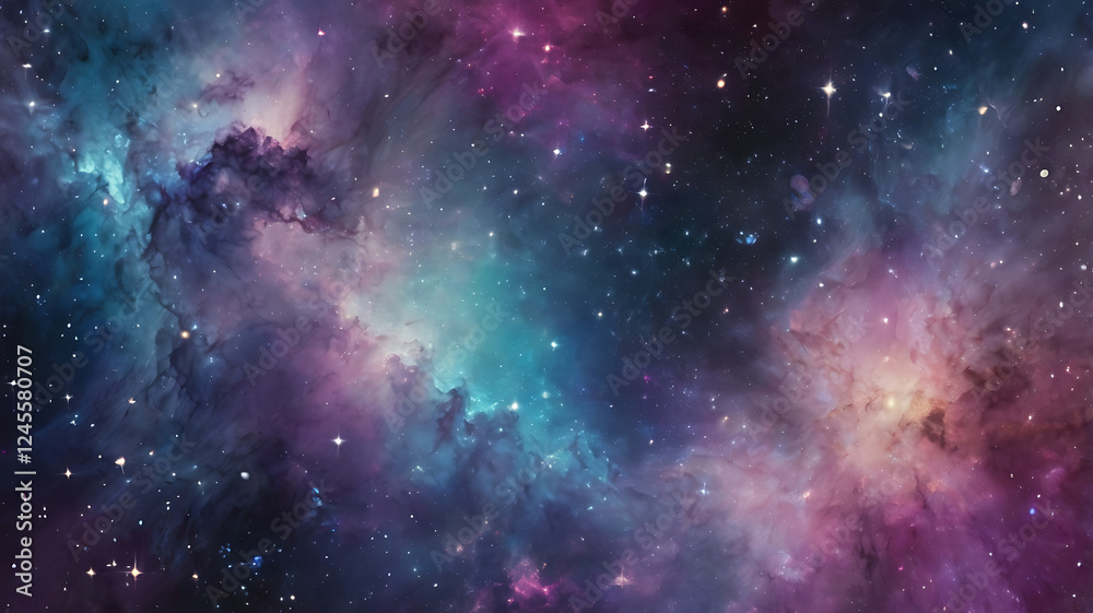 Naklejka premium Deep space nebula with stars and cosmic elements in a dark blue universe