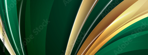 Green and gold gradient geometric background in vibrant color tones with a dynamic abstract composition of overlapping shapes, ideal for presentation slides or website design