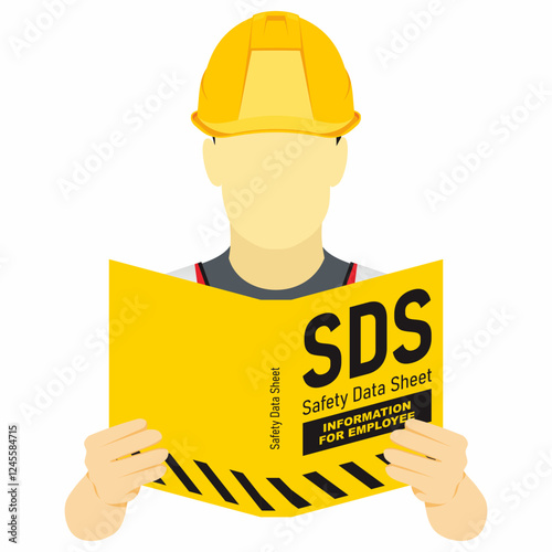 Worker reading a material safety data sheet document vector illustration. 