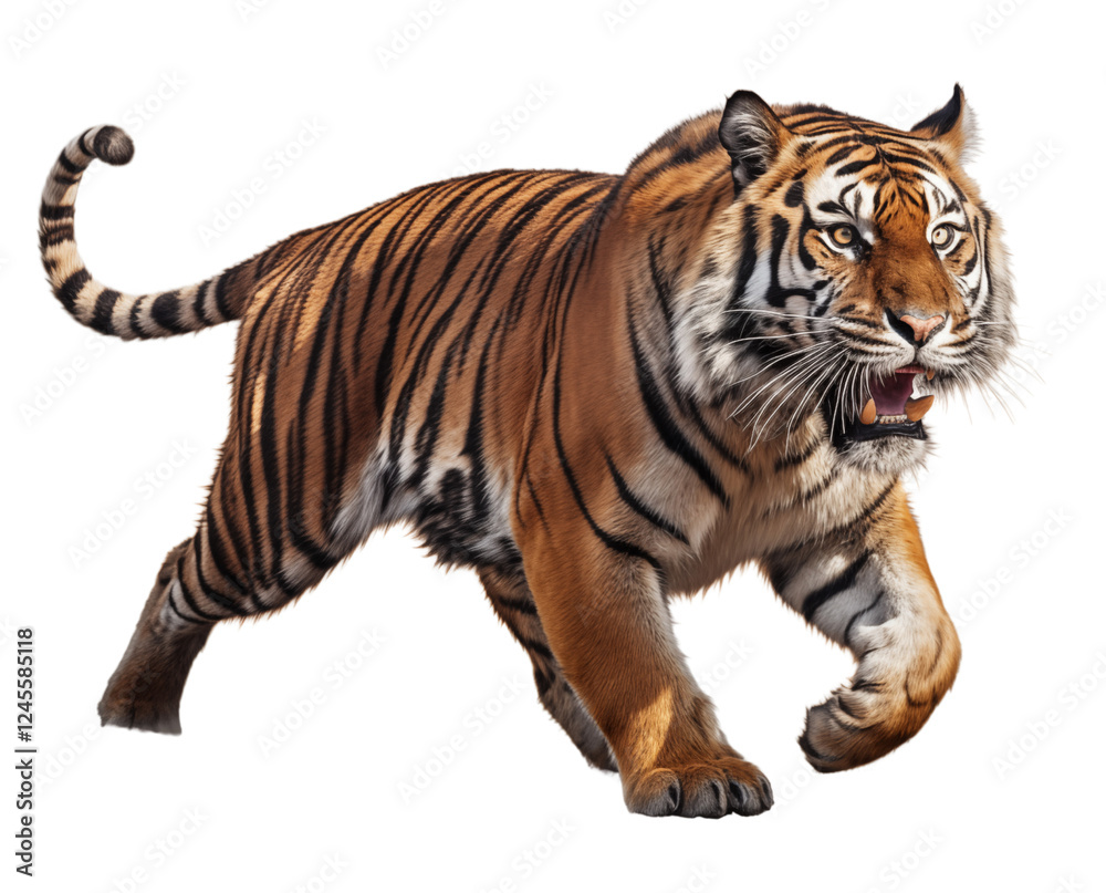 Naklejka premium Full body angry tiger isolated on transparent background. Generative ai
