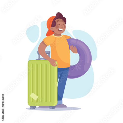 Tourism with Man Character with Suitcase Vector Illustration