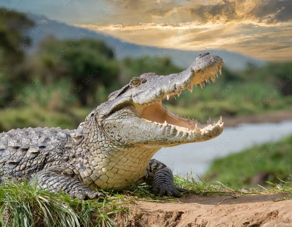 Fototapeta premium Nile crocodile on the bank of an African river