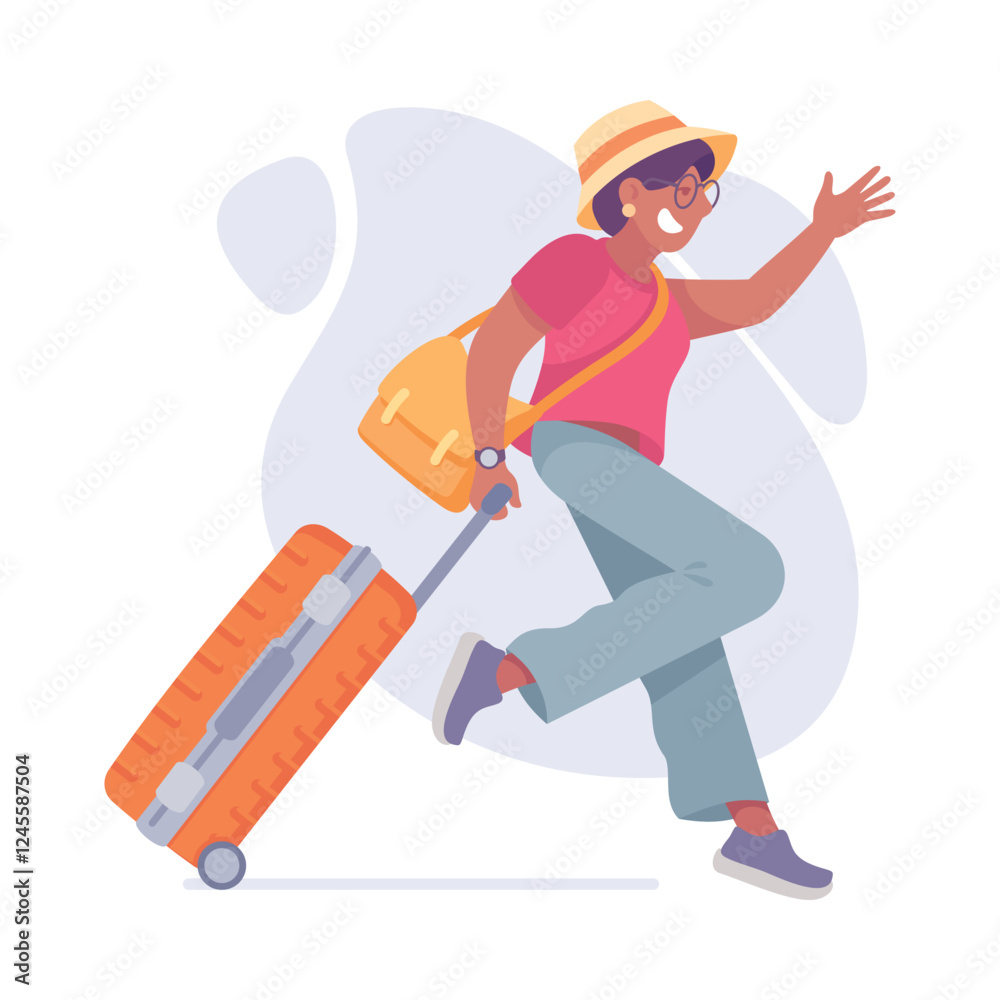 Tourism with Woman Character with Suitcase Vector Illustration Tourism with Woman Character with Suitcase Vector Illustration
