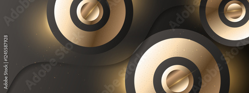 Elegant black and gold gradient geometric background with circular patterns ideal for presentations, graphic designs, and digital platforms