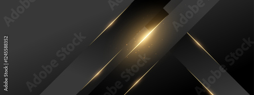 black and gold gradient geometric background in dark elegant color tones with a dynamic abstract composition of overlapping shapes, ideal for business presentation, website design