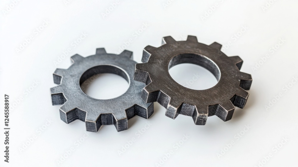 Interlocking Metal Gears on White Background Representing Connection and Teamwork Interlocking Metal Gears on White Background Representing Connection and Teamwork
