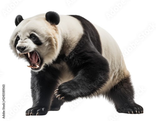 Full body angry panda isolated on transparent background. Generative ai