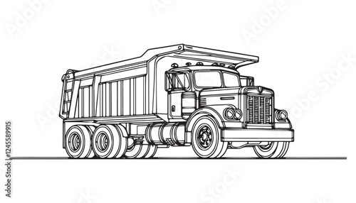 Continuous one single minimal line drawing truck
