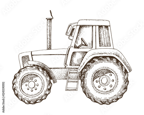 Farm tractor hand drawn vector illustration