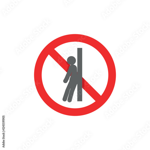 Red circle flat design illustration vector prohibited from leaning against the wall.