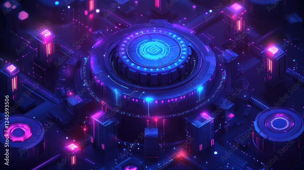 Obraz premium Futuristic cyberpunk-style digital technology core.