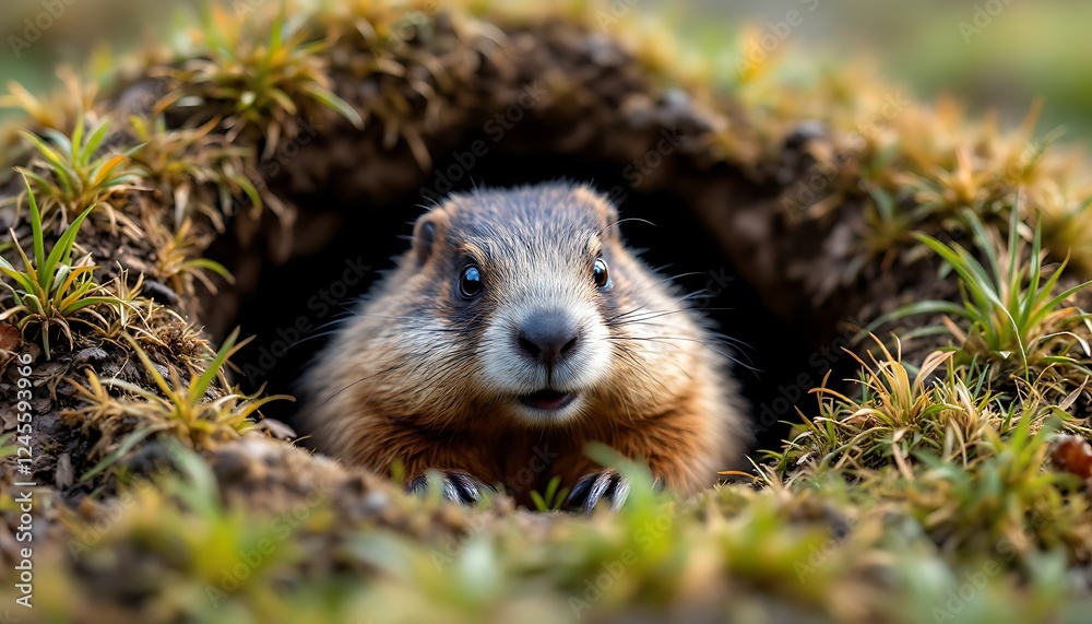 Adorable Marmot Peeking From Burrow in Nature Adorable Marmot Peeking From Burrow in Nature