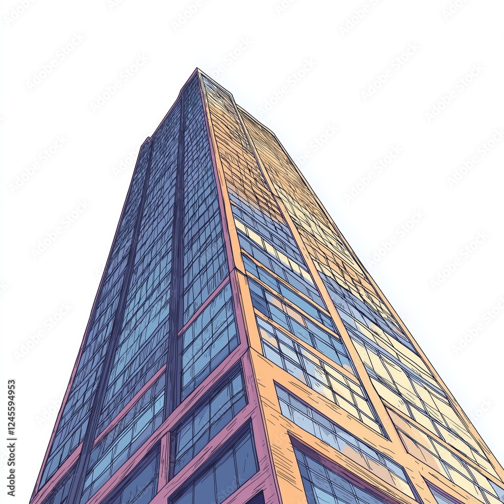 Orange And Blue Modern Structure Low Angle View Pointillist Style Orange And Blue Modern Structure Low Angle View Pointillist Style