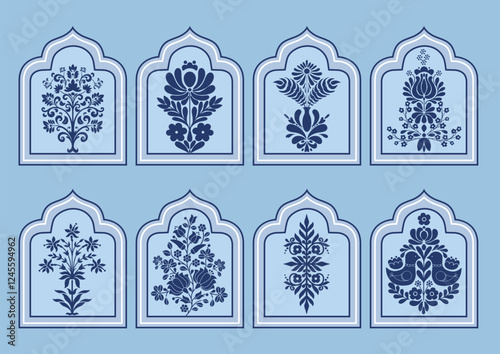 Mughal Floral motif Ramadan-themed window shapes vector set