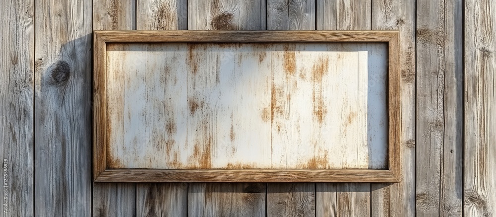 Aged rectangular white wood frame with brown finish against a bright wooden backdrop ideal for panoramic wallpaper design with rustic appeal Aged rectangular white wood frame with brown finish against a bright wooden backdrop ideal for panoramic wallpaper design with rustic appeal