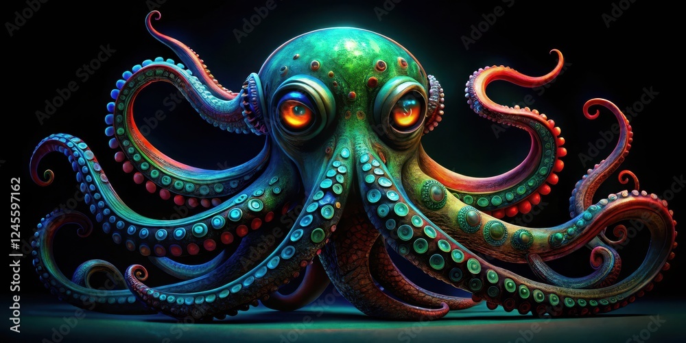 A vibrant, otherworldly cephalopod with iridescent tentacles and glowing eyes, a fantastical creature of the deep A vibrant, otherworldly cephalopod with iridescent tentacles and glowing eyes, a fantastical creature of the deep