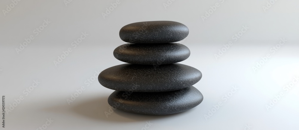 Balanced stack of four smooth grey stones on a soft white background symbolizing harmony tranquility and equilibrium in a serene arrangement Balanced stack of four smooth grey stones on a soft white background symbolizing harmony tranquility and equilibrium in a serene arrangement