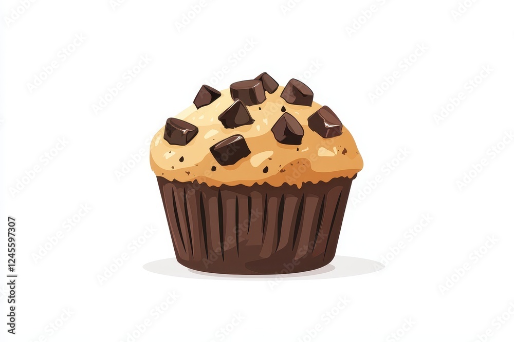Glossy Chocolate Chunk Muffin Illustration Design Glossy Chocolate Chunk Muffin Illustration Design