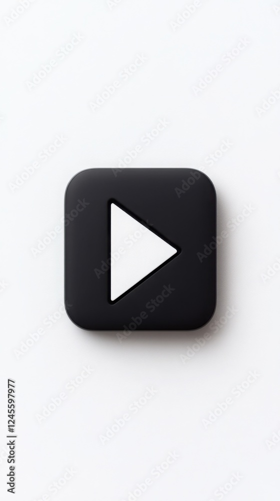 Modern Play Button Icon, Black on White Modern Play Button Icon, Black on White