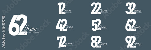 collection anniversary abstract logotype vector design set icon 12 to 92
