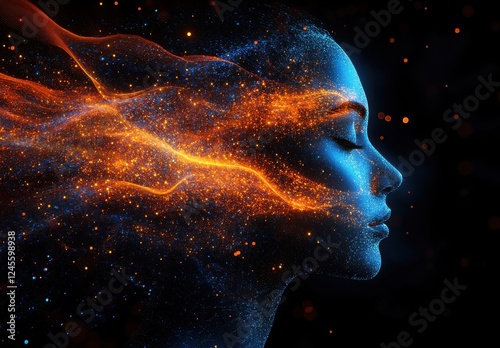 Wallpaper Mural Abstract Portrait of a Woman Emerging from Colorful Swirls of Light and Energy in a Dark Background, Representing Creativity and Imagination Torontodigital.ca