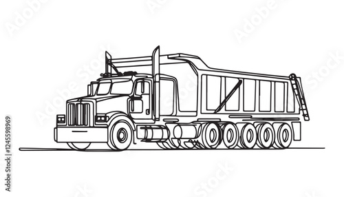 Continuous one single minimal line drawing truck 