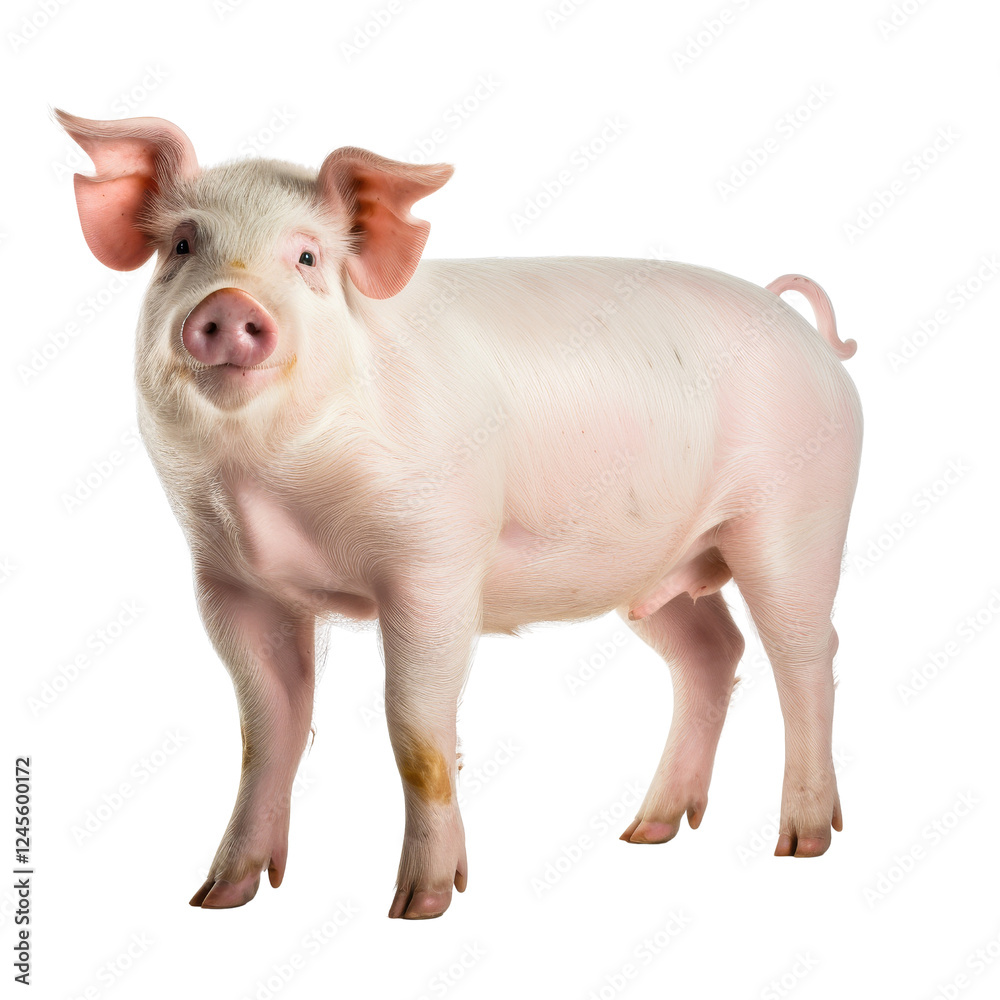 Pale Pink Pig Stands Curiously with Perky Ears Pale Pink Pig Stands Curiously with Perky Ears