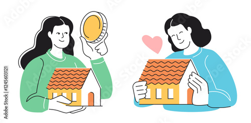 Miniature house in hands of young woman. Home ownership, Financial planning