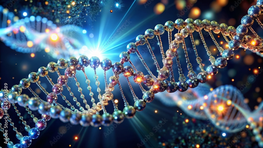 Colorful Representation of DNA Helix with Abstract Light Background Colorful Representation of DNA Helix with Abstract Light Background