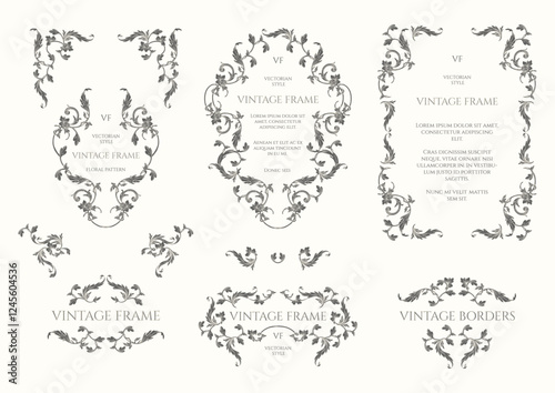 Collection Victorian of  dark decorative elements. Vintage frames, corners and borders. Graphic design page.
