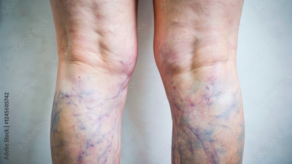 Naklejka premium Detailed Examination of Varicose Veins on Human Legs Close Up