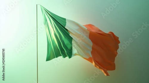 Ireland's National Flag: A Majestic Display of Green White and Orange in the Breeze photo