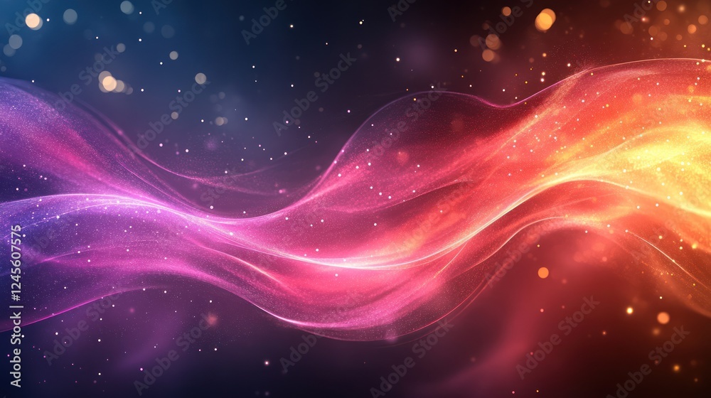 Abstract flowing energy waves in a dark space with glowing particles Abstract flowing energy waves in a dark space with glowing particles