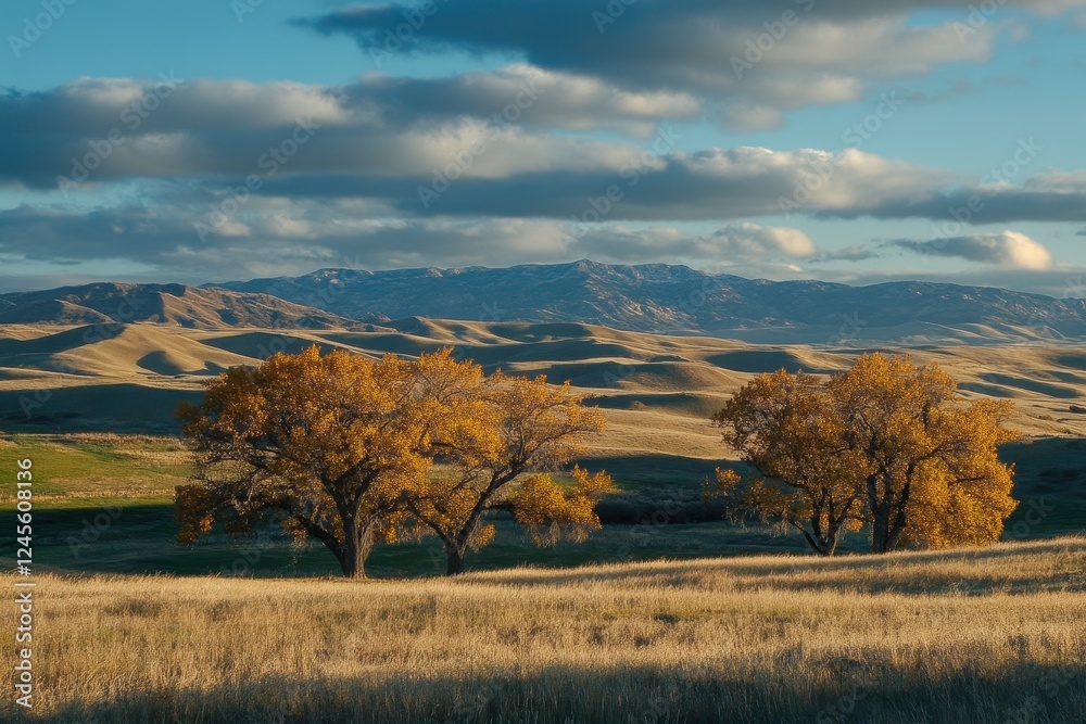 Scenic Autumn Landscape with Golden Trees and Rolling Hills Scenic Autumn Landscape with Golden Trees and Rolling Hills