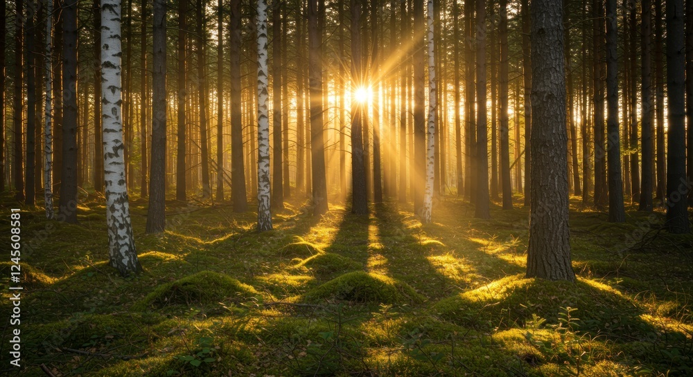 Fototapeta premium Golden Sunlight Forest Landscape Photography Print