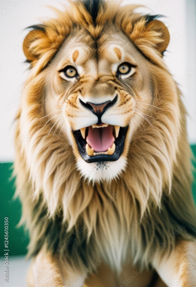Obraz premium Majestic Lion Roaring Close Up Powerful Wildlife Photo