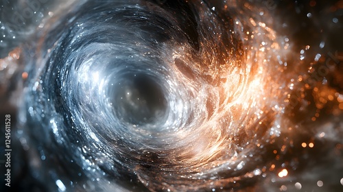 Black hole with fractal patterns in a quantum realm centered in the image with cosmic background