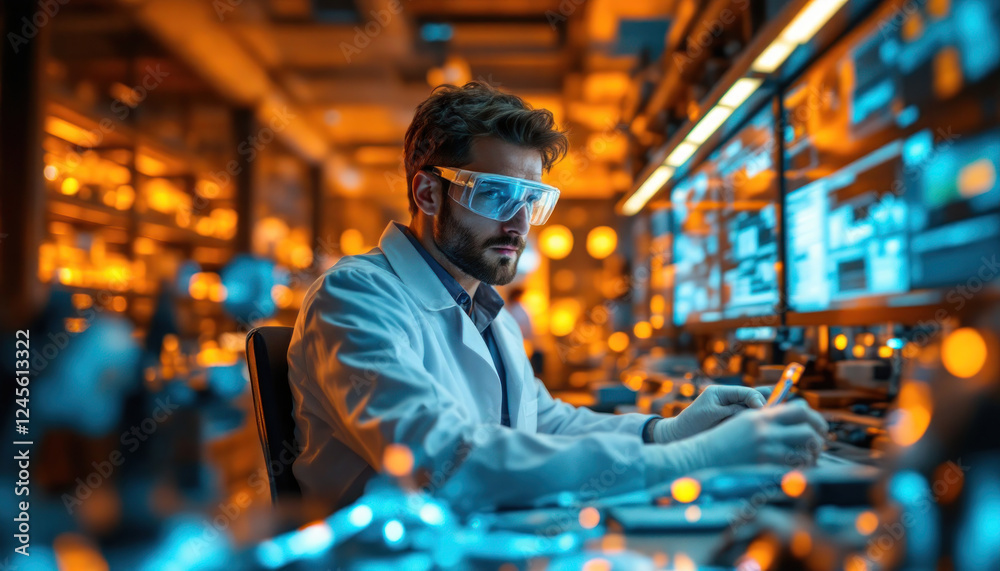Focused Scientist in a High-Tech Laboratory Focused Scientist in a High-Tech Laboratory