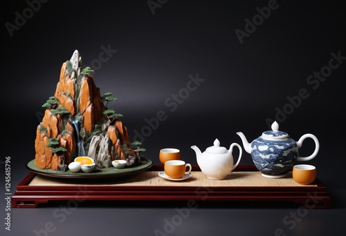 Shoushan beef egg stone landscape tea set ornaments photo