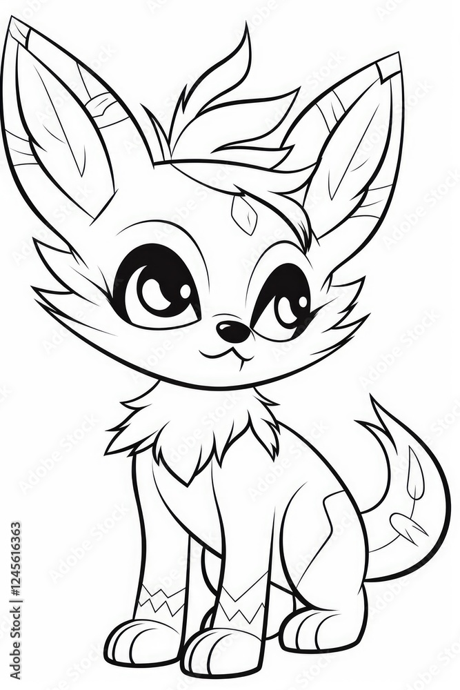 Fototapeta premium Cute cartoon fox illustration fantasy art black and white creative design whimsical style