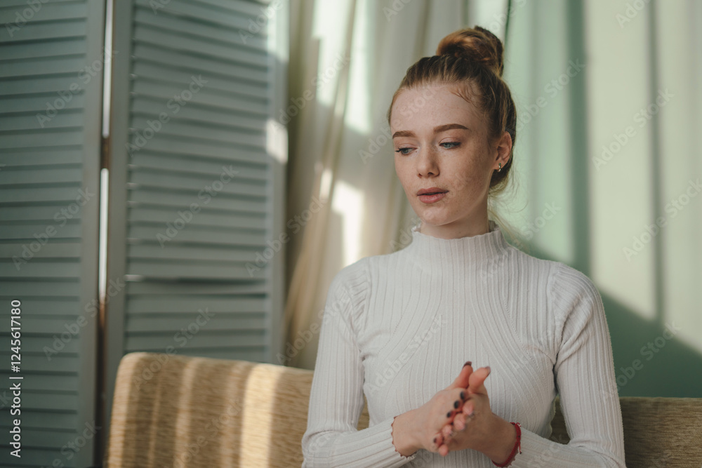 A Thoughtful and Contemplative Young Woman Bathed in Soft, Beautiful Natural Light A Thoughtful and Contemplative Young Woman Bathed in Soft, Beautiful Natural Light