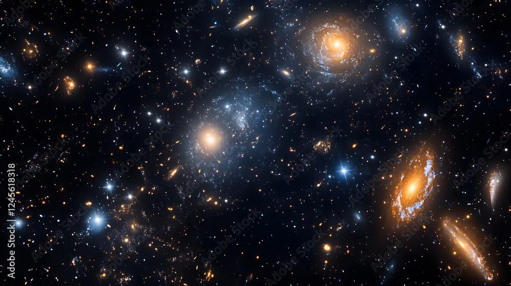 Obraz premium High-resolution image of a group of galaxies showcasing intricate details and cosmic structures