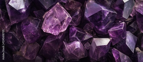 Purple crystal background with dark hues showcasing intricate geometric shapes arranged closely, ideal for design projects and visual concepts.