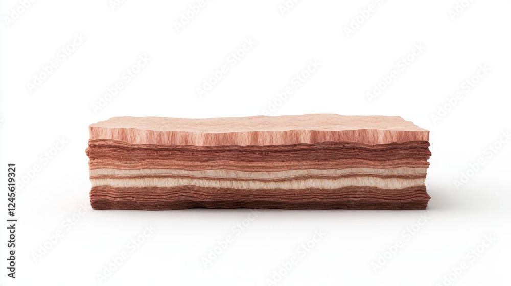A layered stack of bacon strips, showcasing alternating colors and textures, ideal for culinary presentations.