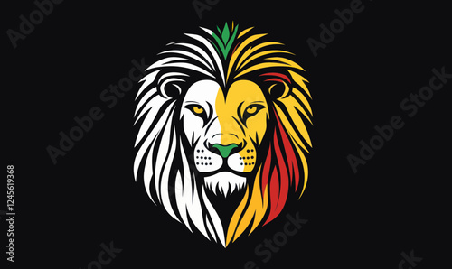 Reggae Lion of Judah Vector Art with Rastafarian Colors Illustration