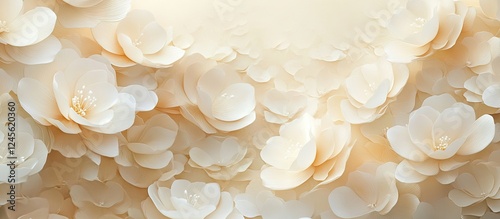 Soft white flower petals layered gracefully against a warm beige background, creating a serene and elegant atmosphere full of beauty and tranquility.