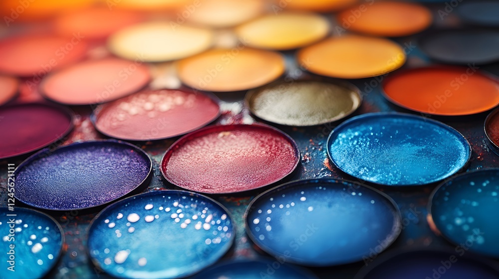 Close up of a colorful artist palette displaying vibrant colors and unique planetary designs for painting Close up of a colorful artist palette displaying vibrant colors and unique planetary designs for painting