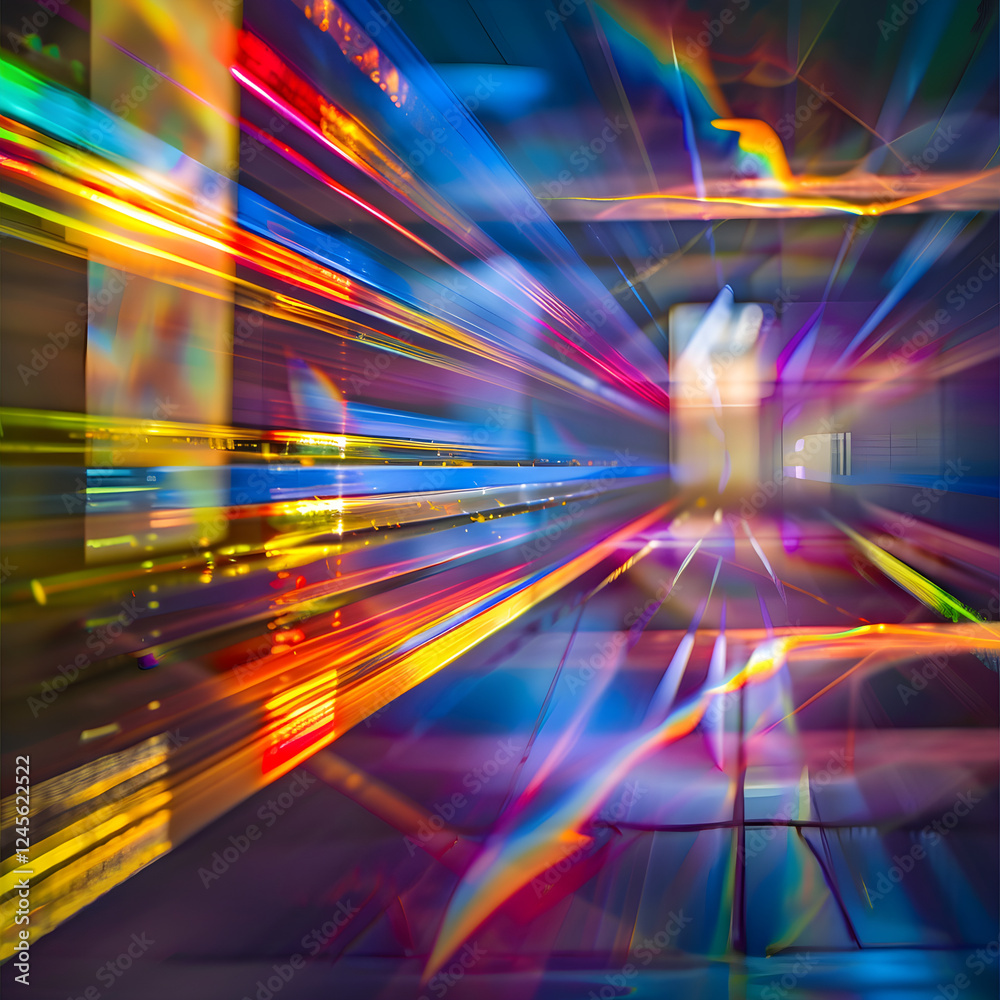 Interplay of Light and Motion: Reflection, Refraction, and Dispersion through a Prism with Motion Blur Effect Interplay of Light and Motion: Reflection, Refraction, and Dispersion through a Prism with Motion Blur Effect