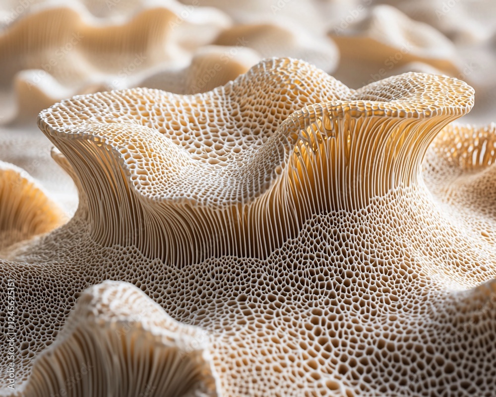 Beige mushroom close-up, textured surface, abstract background, nature photography, scientific research Beige mushroom close-up, textured surface, abstract background, nature photography, scientific research