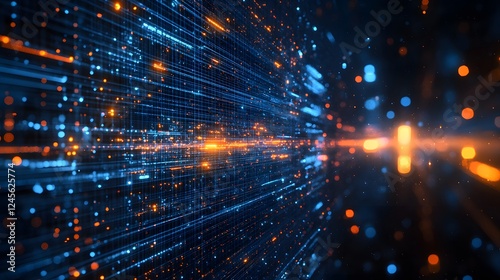 Fototapeta Naklejka Na Ścianę i Meble -  Data-driven space imagery displayed on multiple screens with lights and lines against a dark background